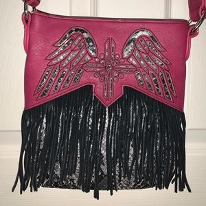 Western snakeprint fringe crossbody purse
